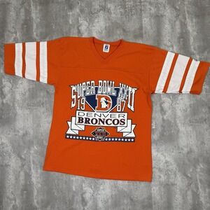 Vintage Denver Broncos T-Shirt Mens Medium Orange NFL Champions Football 80s